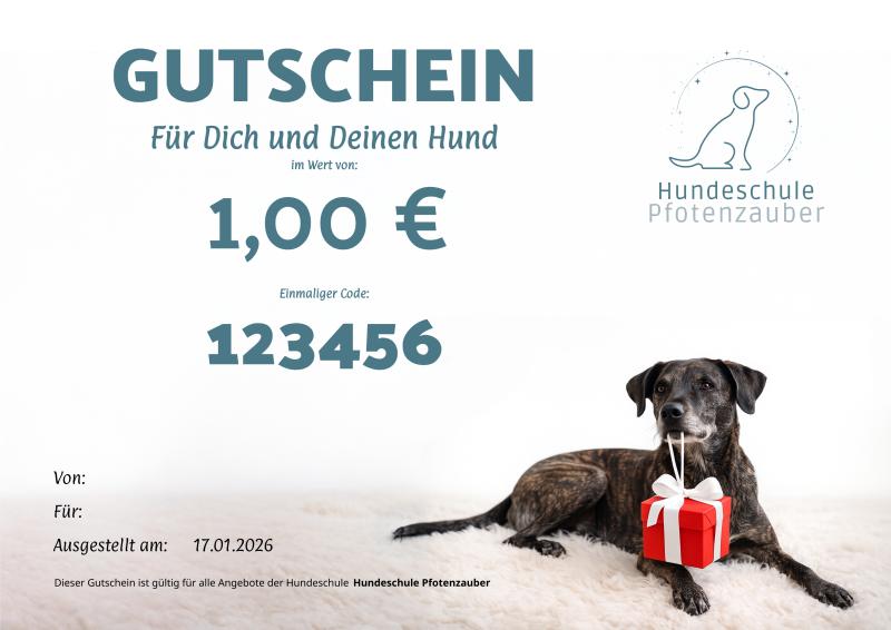Weihnachtlicher Geschenkgutschein der Hundeschule Pfotenzauber