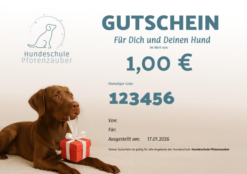 Weihnachtlicher Geschenkgutschein der Hundeschule Pfotenzauber
